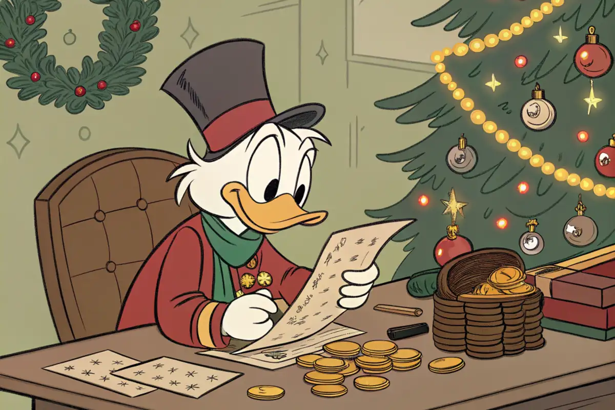 Scrooge en train de calculer son budget pour un séjour à Disneyland Paris pour Noel